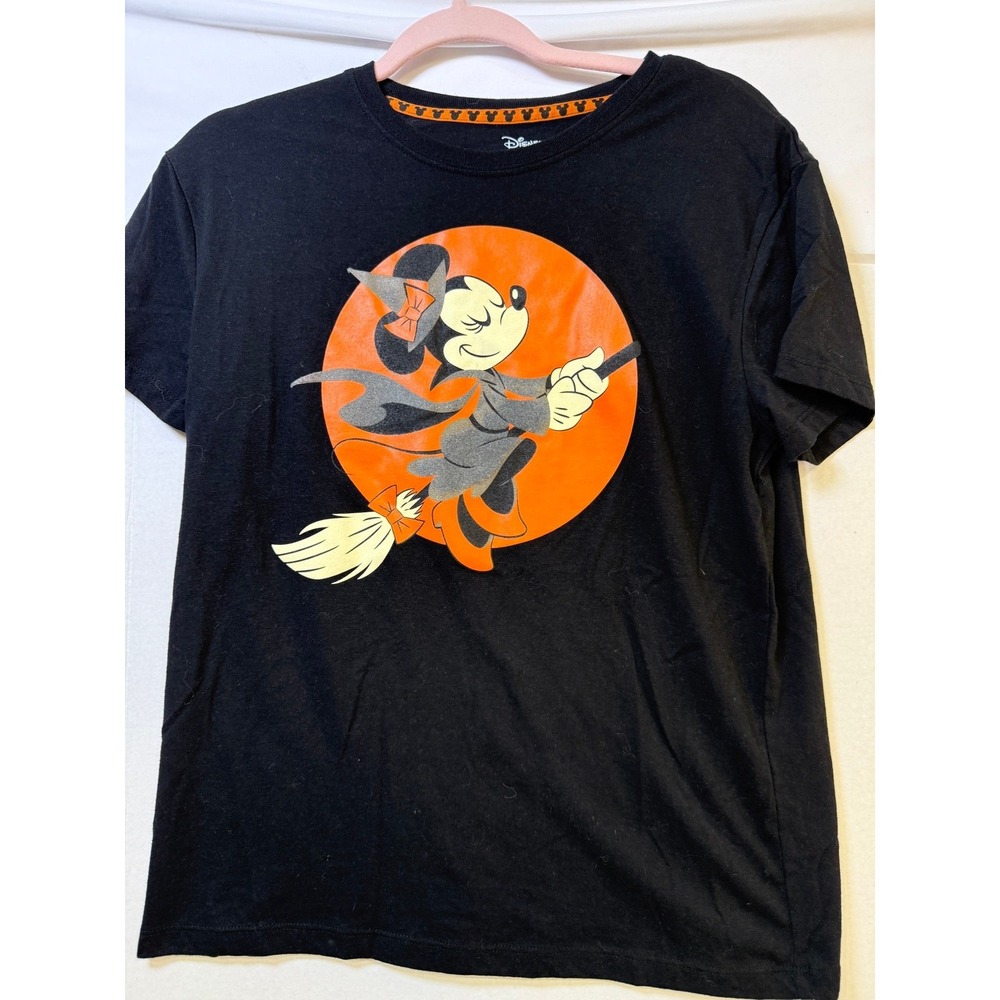 Disney Minnie Mouse Halloween Witch T-Shirt Black Orange Graphic Tee Size M